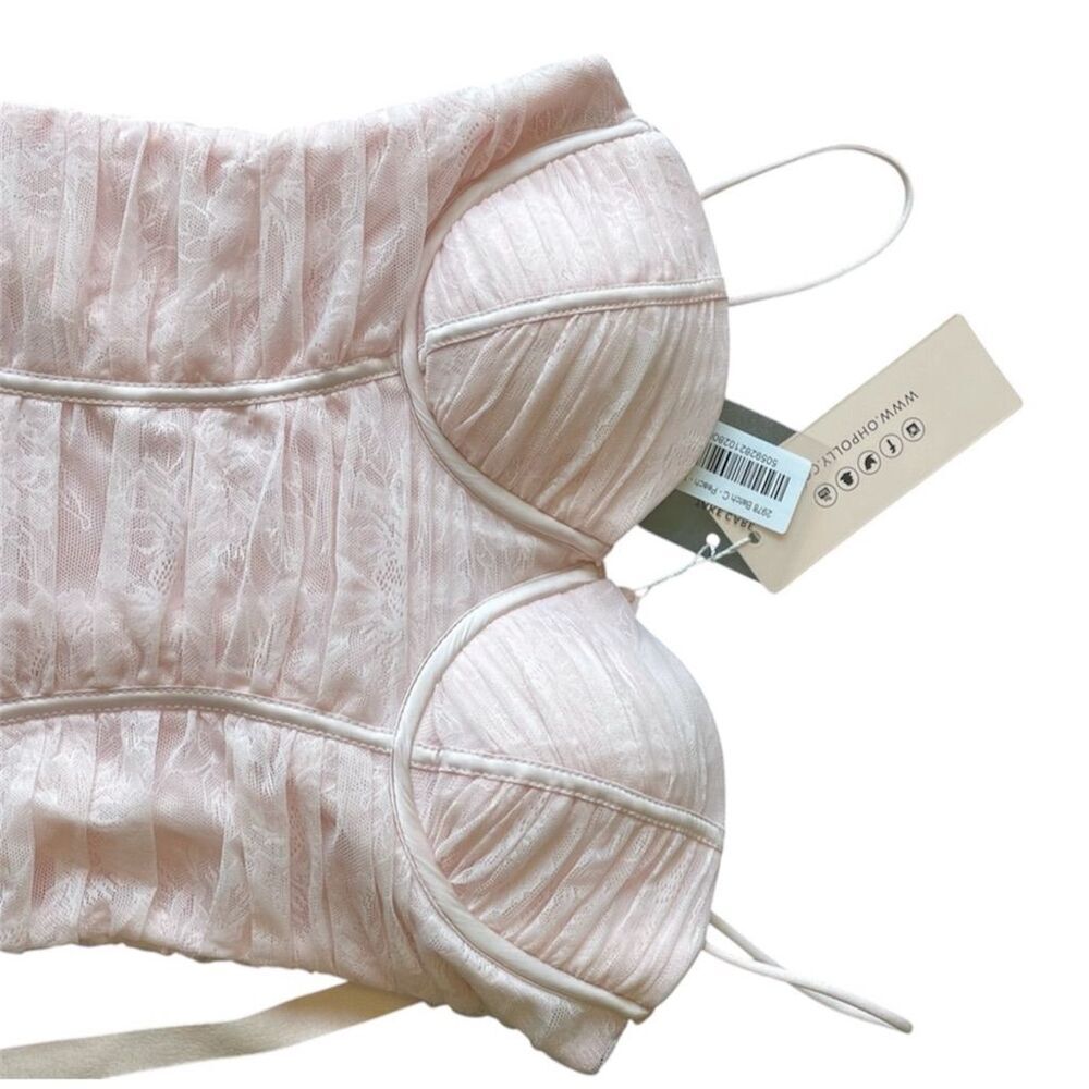 Oh Polly Women's Lace Pink Ruched Mesh Bodycon Dress Size 6 - Picture 5 of 9